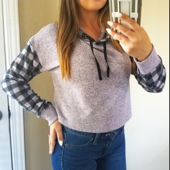 Inspired Hearts Purple Cropped Pullover Hoodie - Picture 1 of 6